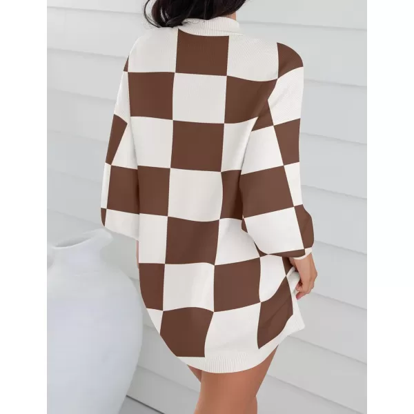 ZESICA Womens 2024 Fall Turtleneck Sweaters Dress Oversized Long Lantern Sleeve Casual Knit Pullover Short DressesMocha