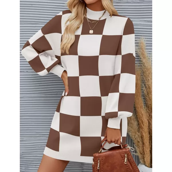 ZESICA Womens 2024 Fall Turtleneck Sweaters Dress Oversized Long Lantern Sleeve Casual Knit Pullover Short DressesMocha