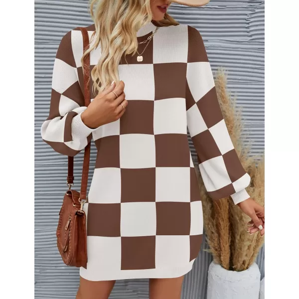 ZESICA Womens 2024 Fall Turtleneck Sweaters Dress Oversized Long Lantern Sleeve Casual Knit Pullover Short DressesMocha