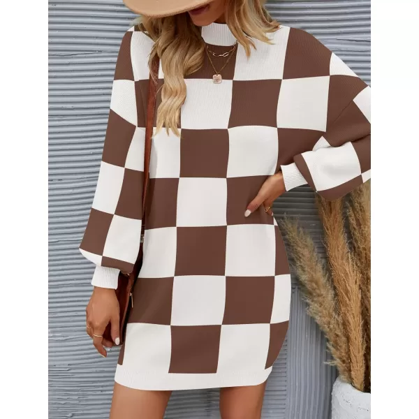 ZESICA Womens 2024 Fall Turtleneck Sweaters Dress Oversized Long Lantern Sleeve Casual Knit Pullover Short DressesMocha