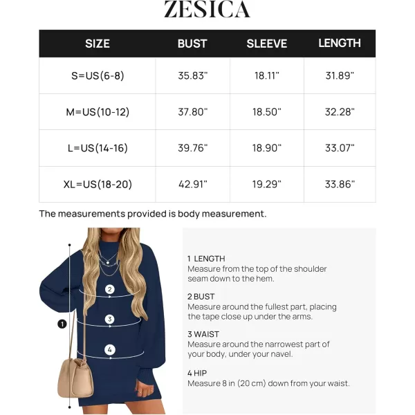ZESICA Womens 2024 Fall Turtleneck Sweaters Dress Oversized Long Lantern Sleeve Casual Knit Pullover Short DressesNavy