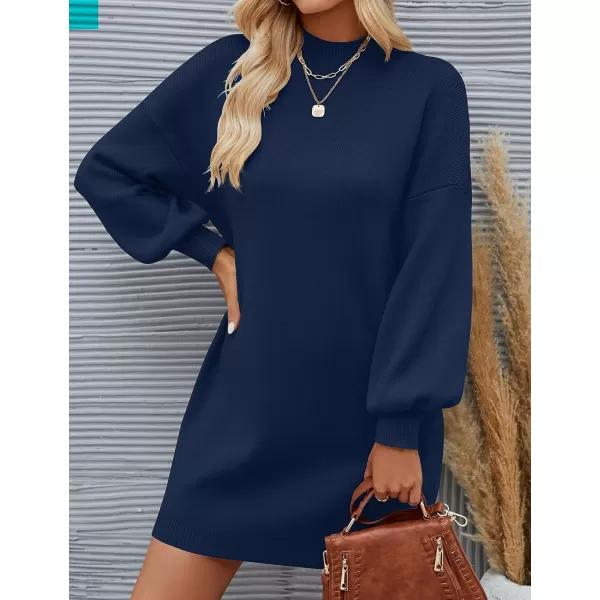 ZESICA Womens 2024 Fall Turtleneck Sweaters Dress Oversized Long Lantern Sleeve Casual Knit Pullover Short DressesNavy