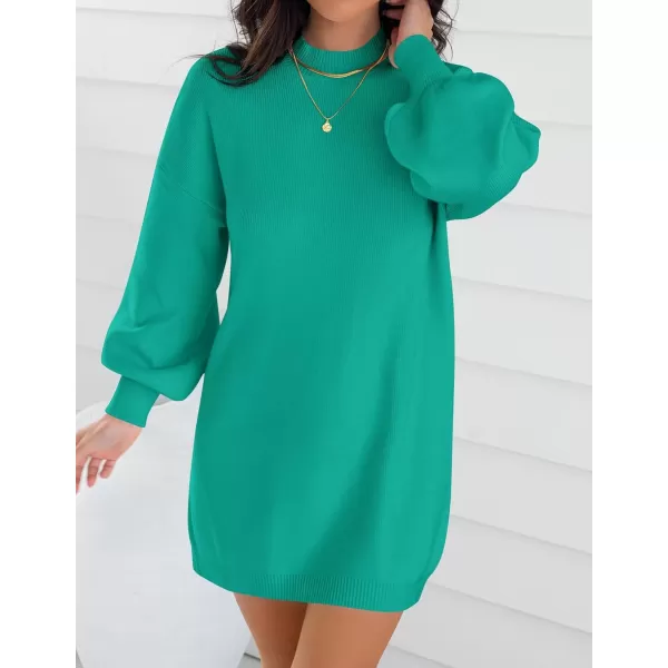 ZESICA Womens 2024 Fall Turtleneck Sweaters Dress Oversized Long Lantern Sleeve Casual Knit Pullover Short DressesPeacock