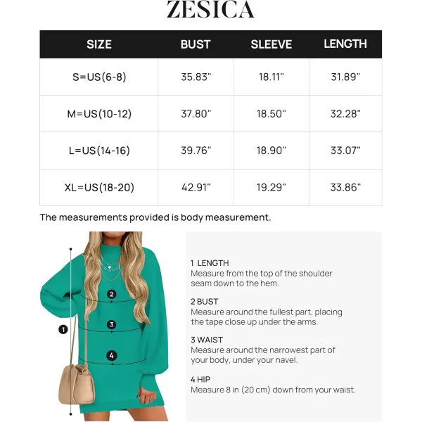 ZESICA Womens 2024 Fall Turtleneck Sweaters Dress Oversized Long Lantern Sleeve Casual Knit Pullover Short DressesPeacock