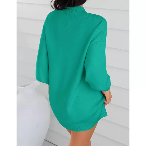 ZESICA Womens 2024 Fall Turtleneck Sweaters Dress Oversized Long Lantern Sleeve Casual Knit Pullover Short DressesPeacock