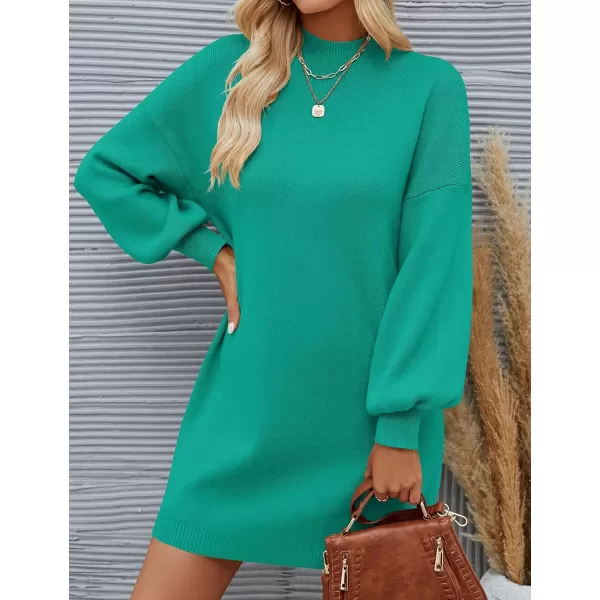 ZESICA Womens 2024 Fall Turtleneck Sweaters Dress Oversized Long Lantern Sleeve Casual Knit Pullover Short DressesPeacock