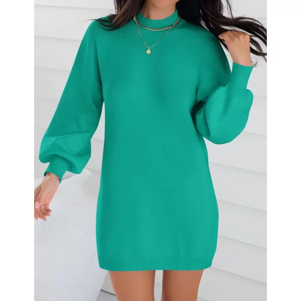 ZESICA Womens 2024 Fall Turtleneck Sweaters Dress Oversized Long Lantern Sleeve Casual Knit Pullover Short DressesPeacock