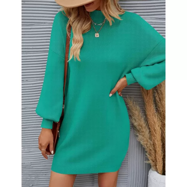 ZESICA Womens 2024 Fall Turtleneck Sweaters Dress Oversized Long Lantern Sleeve Casual Knit Pullover Short DressesPeacock