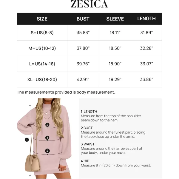 ZESICA Womens 2024 Fall Turtleneck Sweaters Dress Oversized Long Lantern Sleeve Casual Knit Pullover Short DressesPink