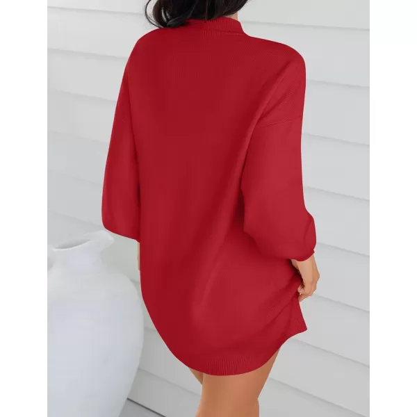 ZESICA Womens 2024 Fall Turtleneck Sweaters Dress Oversized Long Lantern Sleeve Casual Knit Pullover Short DressesRed