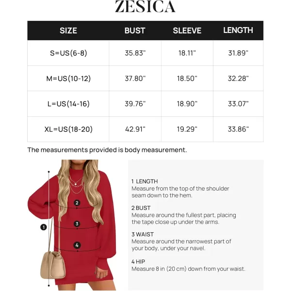 ZESICA Womens 2024 Fall Turtleneck Sweaters Dress Oversized Long Lantern Sleeve Casual Knit Pullover Short DressesRed