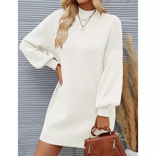 ZESICA Womens 2024 Fall Turtleneck Sweaters Dress Oversized Long Lantern Sleeve Casual Knit Pullover Short DressesWhite