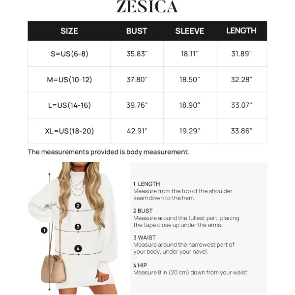 ZESICA Womens 2024 Fall Turtleneck Sweaters Dress Oversized Long Lantern Sleeve Casual Knit Pullover Short DressesWhite