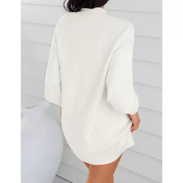 ZESICA Womens 2024 Fall Turtleneck Sweaters Dress Oversized Long Lantern Sleeve Casual Knit Pullover Short DressesWhite
