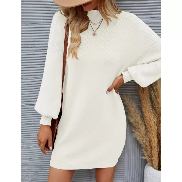 ZESICA Womens 2024 Fall Turtleneck Sweaters Dress Oversized Long Lantern Sleeve Casual Knit Pullover Short DressesWhite