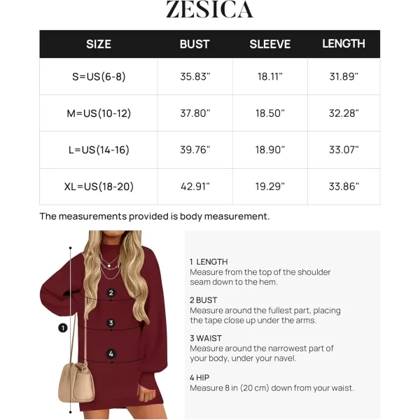 ZESICA Womens 2024 Fall Turtleneck Sweaters Dress Oversized Long Lantern Sleeve Casual Knit Pullover Short DressesWine