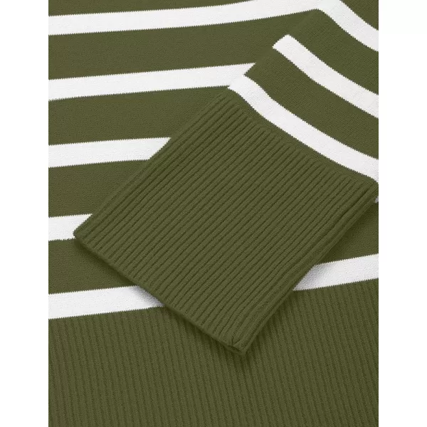 ZESICA Womens 2024 Fall Winter Striped Long Sleeve Crew Neck Ribbed Knit Side Slit Oversized Pullover Sweater Jumper TopArmygreen