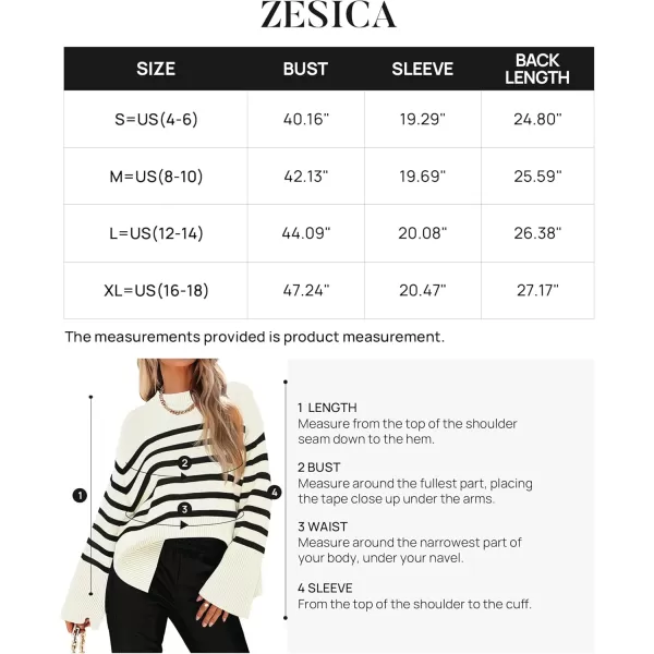 ZESICA Womens 2024 Fall Winter Striped Long Sleeve Crew Neck Ribbed Knit Side Slit Oversized Pullover Sweater Jumper TopBeige