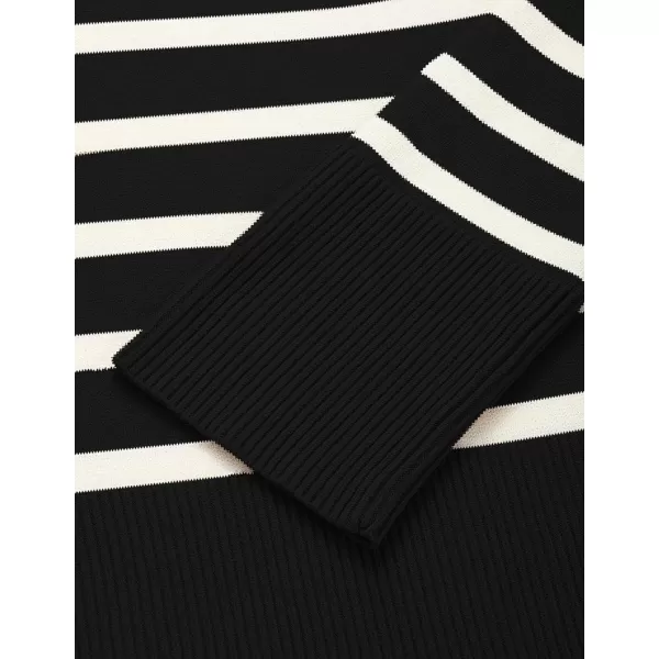 ZESICA Womens 2024 Fall Winter Striped Long Sleeve Crew Neck Ribbed Knit Side Slit Oversized Pullover Sweater Jumper TopBlack