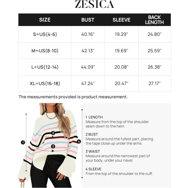ZESICA Womens 2024 Fall Winter Striped Long Sleeve Crew Neck Ribbed Knit Side Slit Oversized Pullover Sweater Jumper TopBluepink