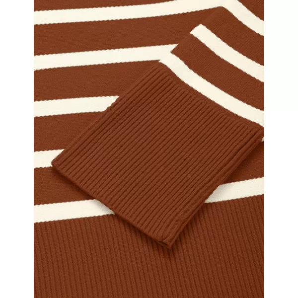 ZESICA Womens 2024 Fall Winter Striped Long Sleeve Crew Neck Ribbed Knit Side Slit Oversized Pullover Sweater Jumper TopCaramel