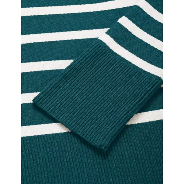 ZESICA Womens 2024 Fall Winter Striped Long Sleeve Crew Neck Ribbed Knit Side Slit Oversized Pullover Sweater Jumper TopDarkgreen