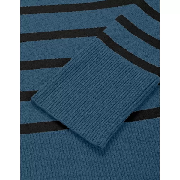 ZESICA Womens 2024 Fall Winter Striped Long Sleeve Crew Neck Ribbed Knit Side Slit Oversized Pullover Sweater Jumper TopDustyblue