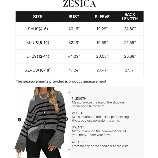 ZESICA Womens 2024 Fall Winter Striped Long Sleeve Crew Neck Ribbed Knit Side Slit Oversized Pullover Sweater Jumper TopGrey