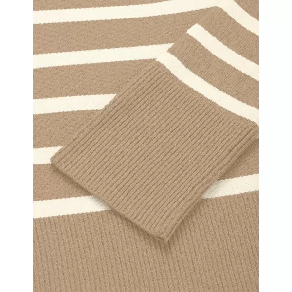 ZESICA Womens 2024 Fall Winter Striped Long Sleeve Crew Neck Ribbed Knit Side Slit Oversized Pullover Sweater Jumper TopKhaki