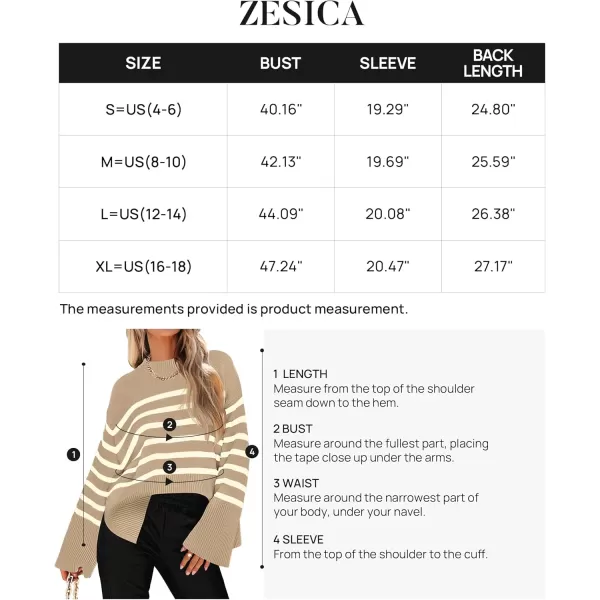 ZESICA Womens 2024 Fall Winter Striped Long Sleeve Crew Neck Ribbed Knit Side Slit Oversized Pullover Sweater Jumper TopKhaki