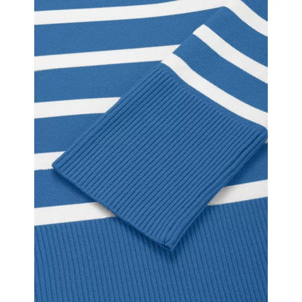 ZESICA Womens 2024 Fall Winter Striped Long Sleeve Crew Neck Ribbed Knit Side Slit Oversized Pullover Sweater Jumper TopLakeblue