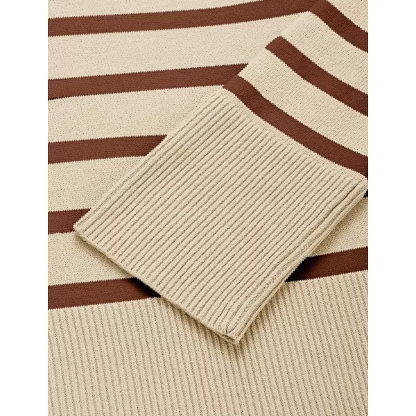 ZESICA Womens 2024 Fall Winter Striped Long Sleeve Crew Neck Ribbed Knit Side Slit Oversized Pullover Sweater Jumper TopLightcoffee