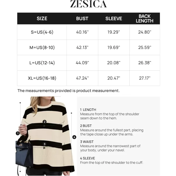 ZESICA Womens 2024 Fall Winter Striped Long Sleeve Crew Neck Ribbed Knit Side Slit Oversized Pullover Sweater Jumper TopNatural