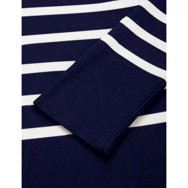 ZESICA Womens 2024 Fall Winter Striped Long Sleeve Crew Neck Ribbed Knit Side Slit Oversized Pullover Sweater Jumper TopNavy