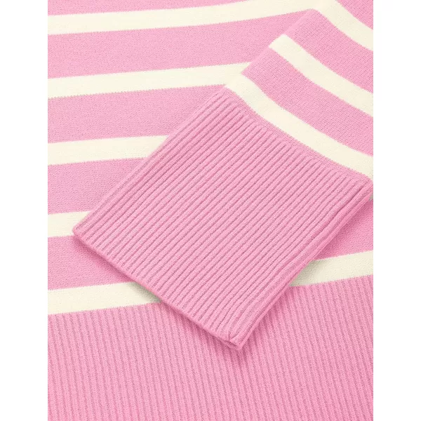 ZESICA Womens 2024 Fall Winter Striped Long Sleeve Crew Neck Ribbed Knit Side Slit Oversized Pullover Sweater Jumper TopPink