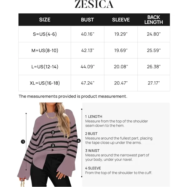 ZESICA Womens 2024 Fall Winter Striped Long Sleeve Crew Neck Ribbed Knit Side Slit Oversized Pullover Sweater Jumper TopPurple