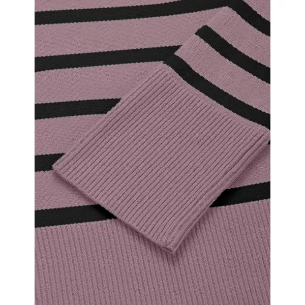 ZESICA Womens 2024 Fall Winter Striped Long Sleeve Crew Neck Ribbed Knit Side Slit Oversized Pullover Sweater Jumper TopPurple