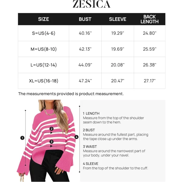 ZESICA Womens 2024 Fall Winter Striped Long Sleeve Crew Neck Ribbed Knit Side Slit Oversized Pullover Sweater Jumper TopRose