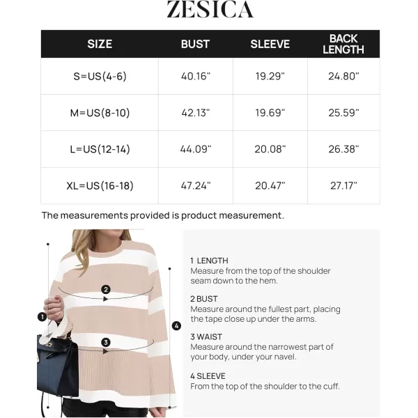 ZESICA Womens 2024 Fall Winter Striped Long Sleeve Crew Neck Ribbed Knit Side Slit Oversized Pullover Sweater Jumper TopSand