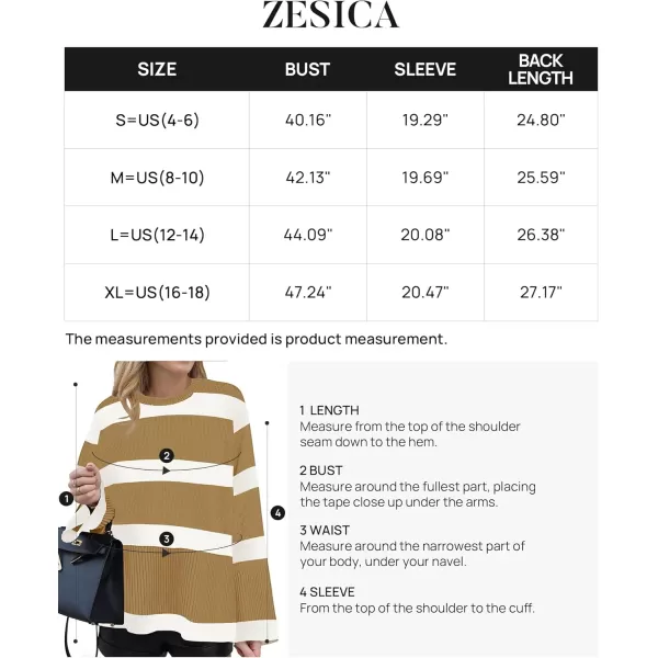 ZESICA Womens 2024 Fall Winter Striped Long Sleeve Crew Neck Ribbed Knit Side Slit Oversized Pullover Sweater Jumper TopToffee
