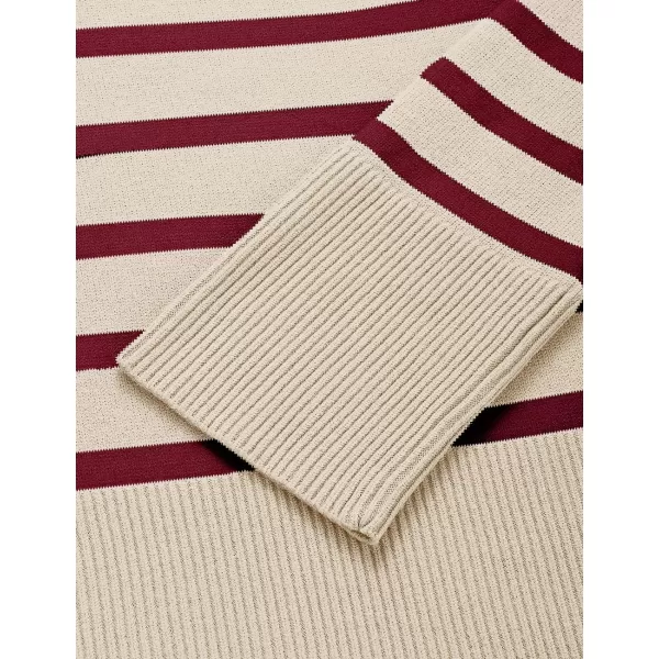 ZESICA Womens 2024 Fall Winter Striped Long Sleeve Crew Neck Ribbed Knit Side Slit Oversized Pullover Sweater Jumper TopVintagered
