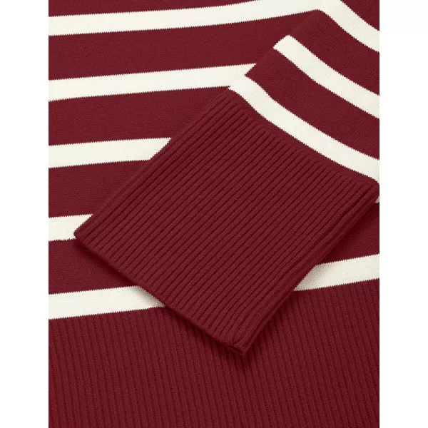 ZESICA Womens 2024 Fall Winter Striped Long Sleeve Crew Neck Ribbed Knit Side Slit Oversized Pullover Sweater Jumper TopWine