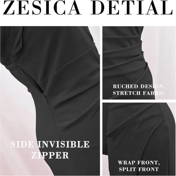 ZESICA Womens 2024 One Shoulder Long Sleeve Cocktail Dress Sexy High Slit Ruched Bodycon Wedding Guest Maxi DressesBlack