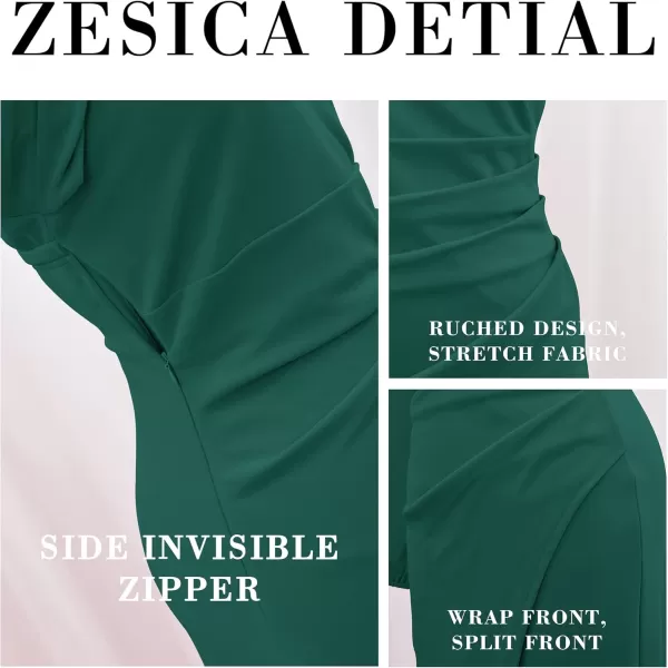 ZESICA Womens 2024 One Shoulder Long Sleeve Cocktail Dress Sexy High Slit Ruched Bodycon Wedding Guest Maxi DressesDarkgreen