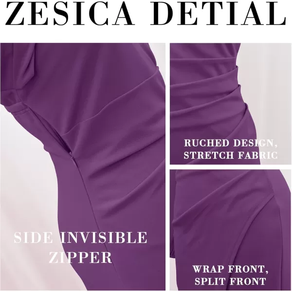 ZESICA Womens 2024 One Shoulder Long Sleeve Cocktail Dress Sexy High Slit Ruched Bodycon Wedding Guest Maxi DressesDarkpurple