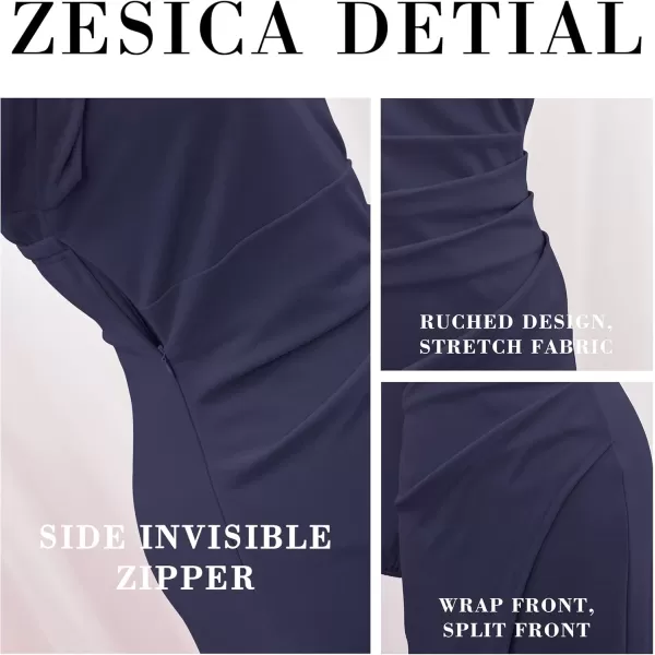 ZESICA Womens 2024 One Shoulder Long Sleeve Cocktail Dress Sexy High Slit Ruched Bodycon Wedding Guest Maxi DressesNavy
