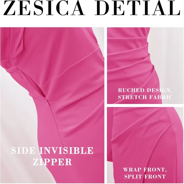 ZESICA Womens 2024 One Shoulder Long Sleeve Cocktail Dress Sexy High Slit Ruched Bodycon Wedding Guest Maxi DressesRose