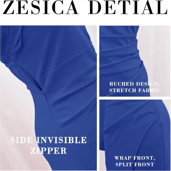 ZESICA Womens 2024 One Shoulder Long Sleeve Cocktail Dress Sexy High Slit Ruched Bodycon Wedding Guest Maxi DressesRoyalblue