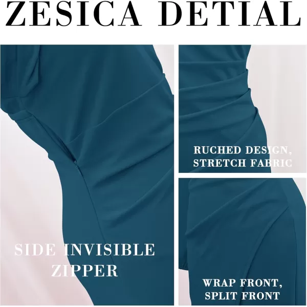 ZESICA Womens 2024 One Shoulder Long Sleeve Cocktail Dress Sexy High Slit Ruched Bodycon Wedding Guest Maxi DressesTeal