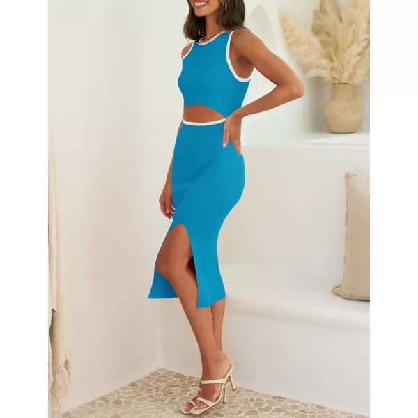 ZESICA Womens 2024 Ribbed Knit Dress Long Sleeve Mock Neck Slim Fit Side Slit Fall Elegant Sweater DressesCobalt